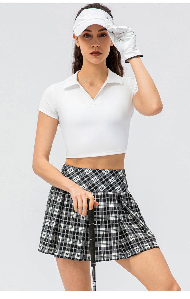 Spring Summer Plaid Athletic Skirt with Faux Two-Piece Design    