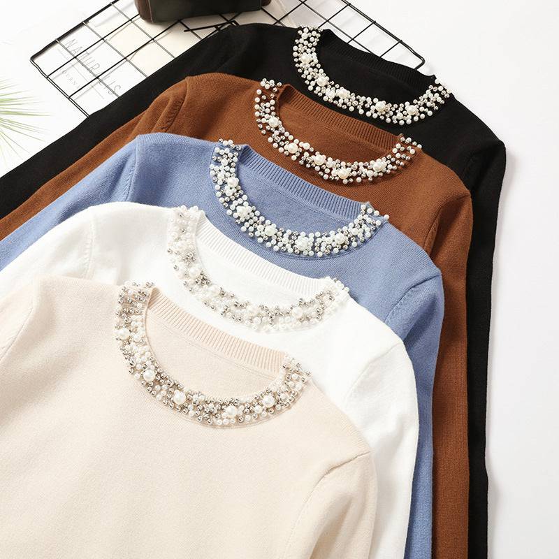 Stylish Beaded V-Neck Sweater with Rhinestones for Women    