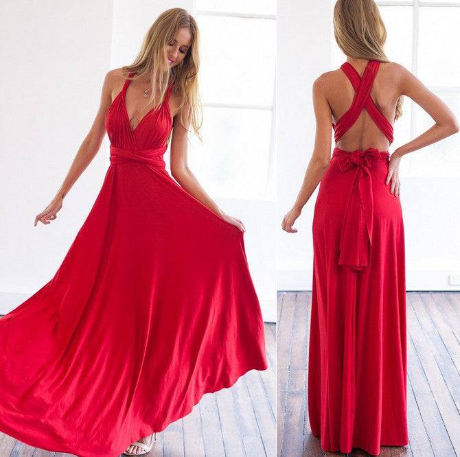 Elegant Tie Neck Maxi Dress with Criss Cross Back    