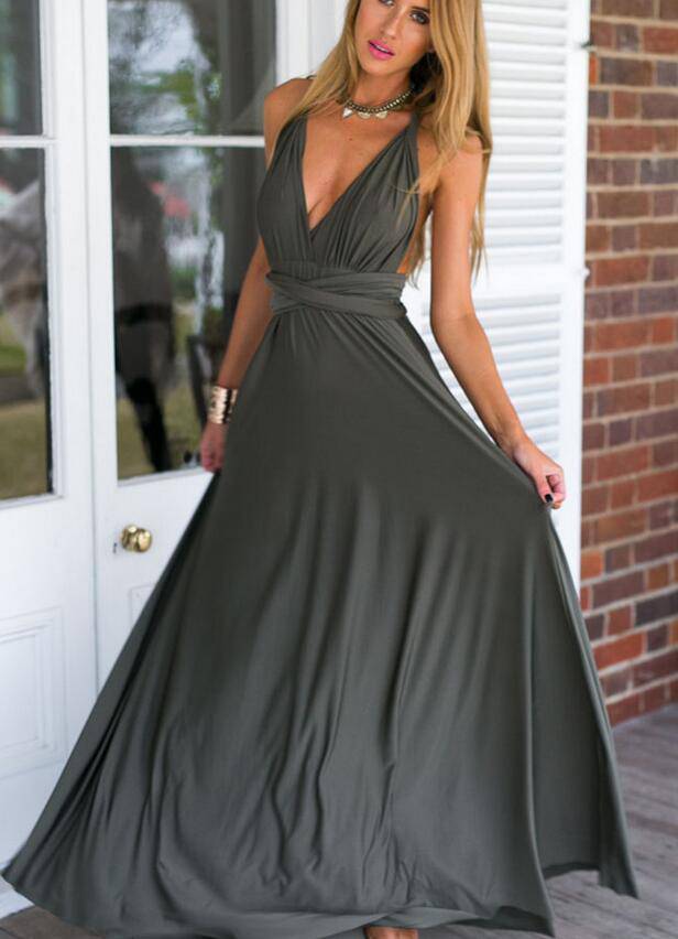 Elegant Tie Neck Maxi Dress with Criss Cross Back    