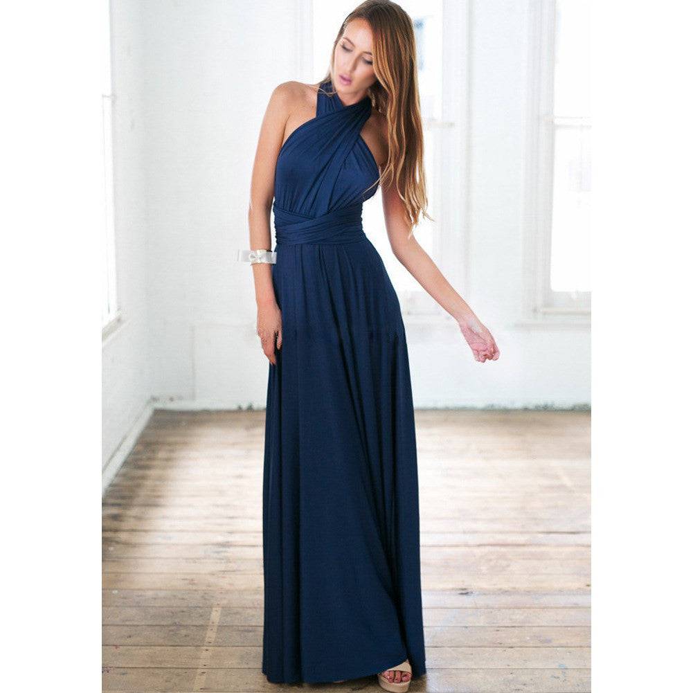 Elegant Tie Neck Maxi Dress with Criss Cross Back    