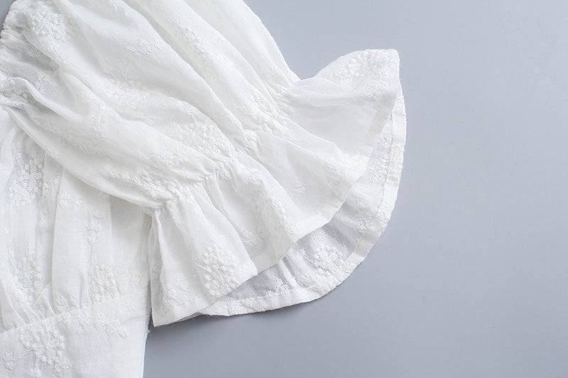 Vintage White Lace-Up A-Line Dress with Eyelet Embroidery    