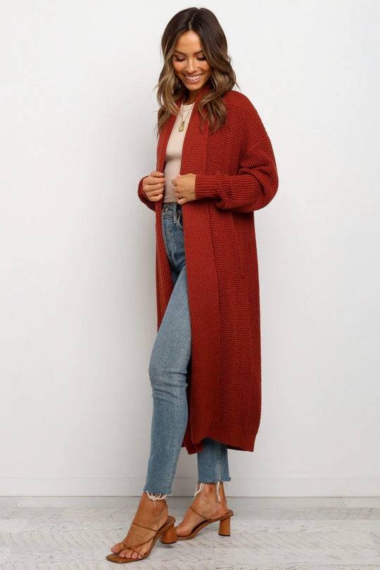 Warm and Comfortable Knitted Cardigan - Long Loose-Fit Sweater for Women    