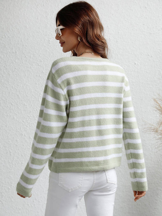 Striped Loose Fit Cardigan Sweater for Autumn and Winter    