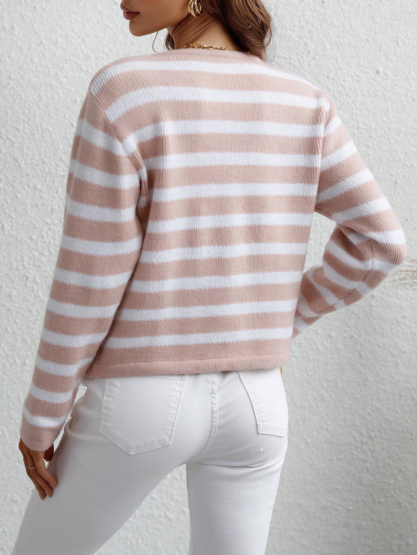 Striped Loose Fit Cardigan Sweater for Autumn and Winter    