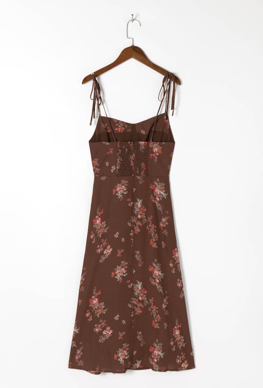 Floral Summer Midi Cami Dress with Backless Shoulder Knot    