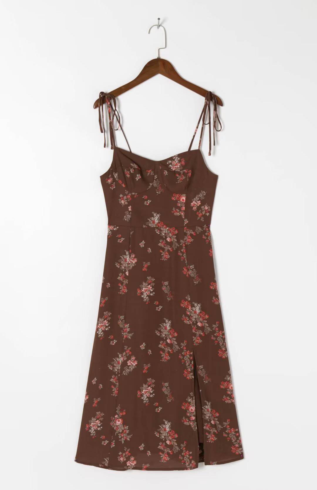 Floral Summer Midi Cami Dress with Backless Shoulder Knot    