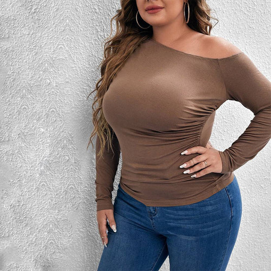 Elegant Plus Size Off the Shoulder Long Sleeve T-shirt    