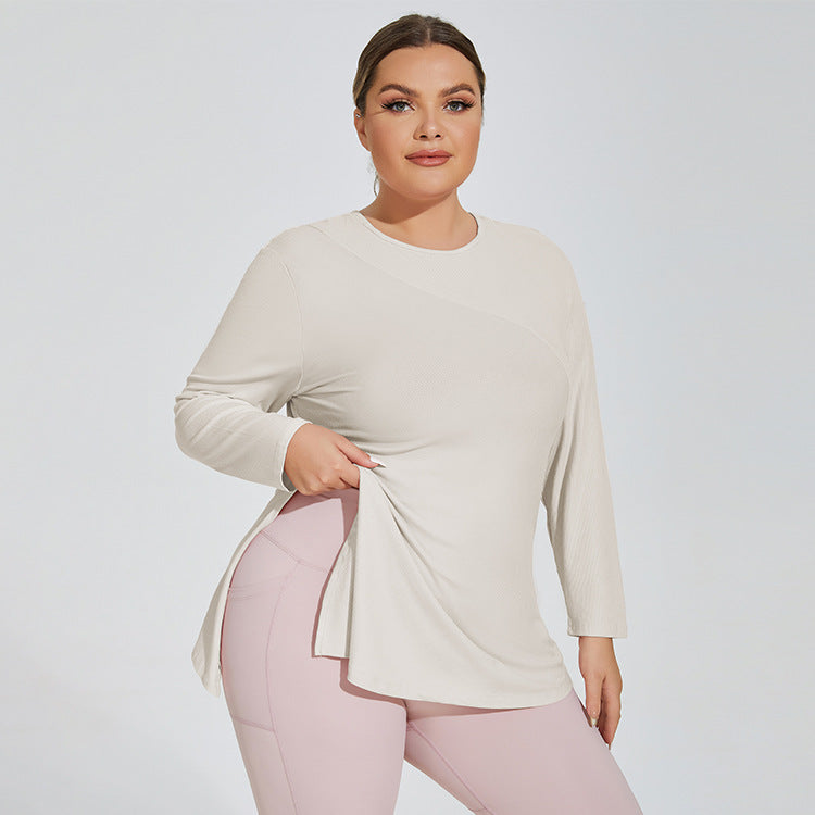 Plus Size Long Sleeve Hooded Sports Top for Women    