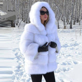 Elegant Slim Fit Faux Fur Coat with Hood for Women    