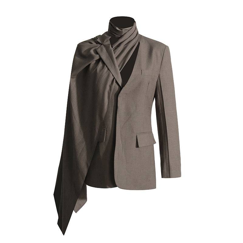 Sophisticated Hollow Out Blazer with Scarf Detail    