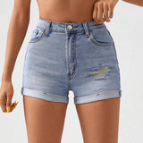 Summer High Waist Ripped Denim Shorts for Women    