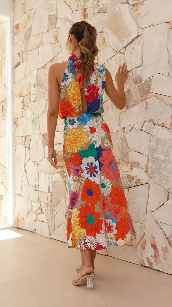 Floral Print Sleeveless Maxi Dress for Vacation and Boho Style    