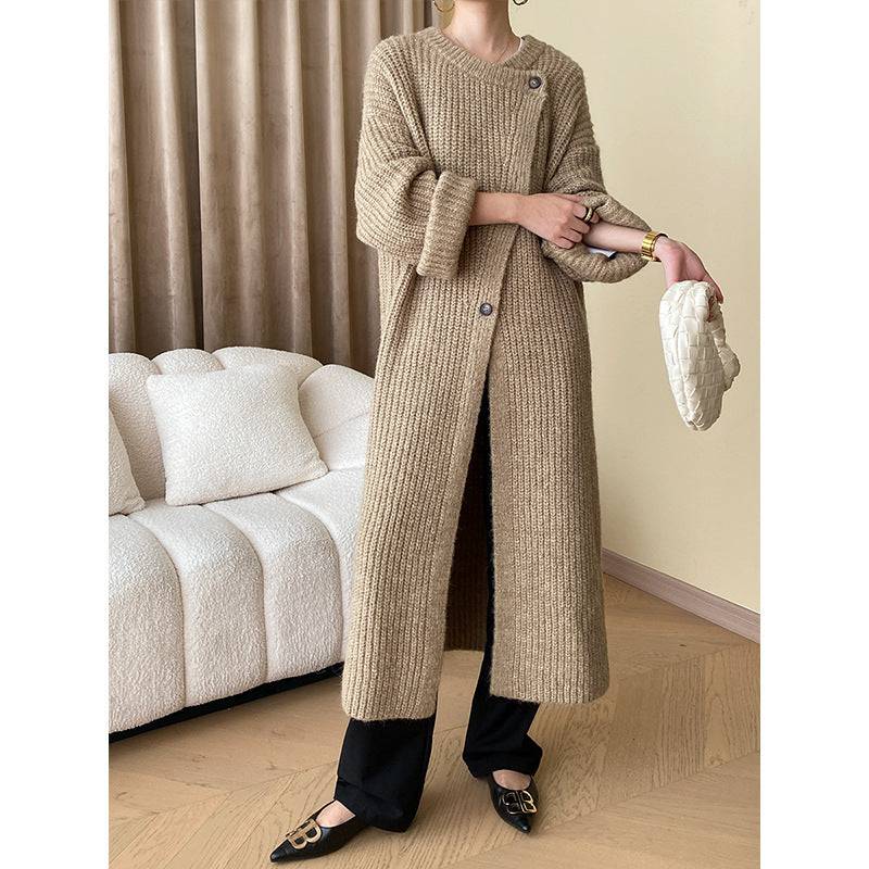 Long Cozy Knit Cardigan with Single Breasted Closure    