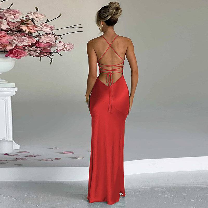 Seductive V-Neck Backless Self-Tie Winter Dress    