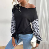 Leopard Print Patchwork Sweater with Long Sleeves    