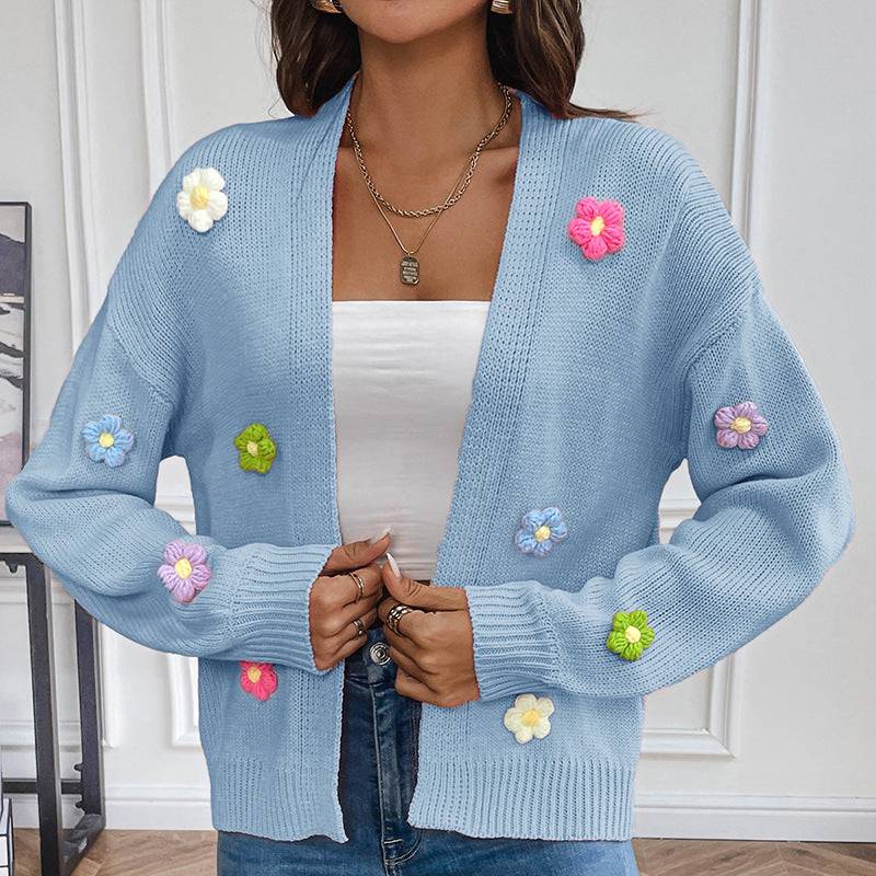 Floral Knitted Cardigan Sweater Coat for Casual Comfort    