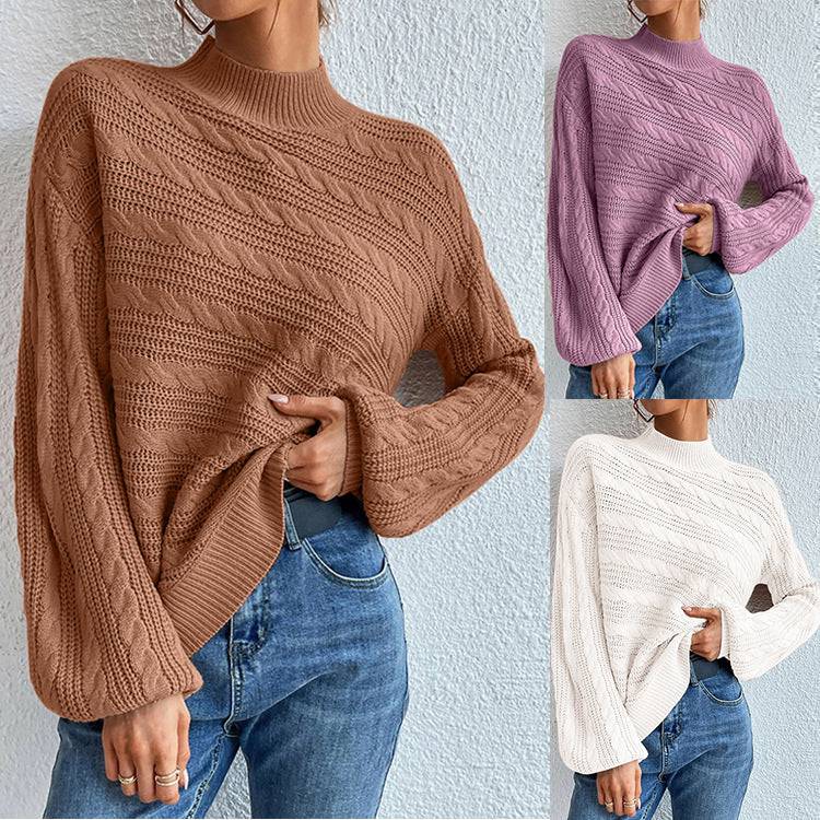 Twist Neck Pullover Sweater for Women in Solid Color with Loose Fit    