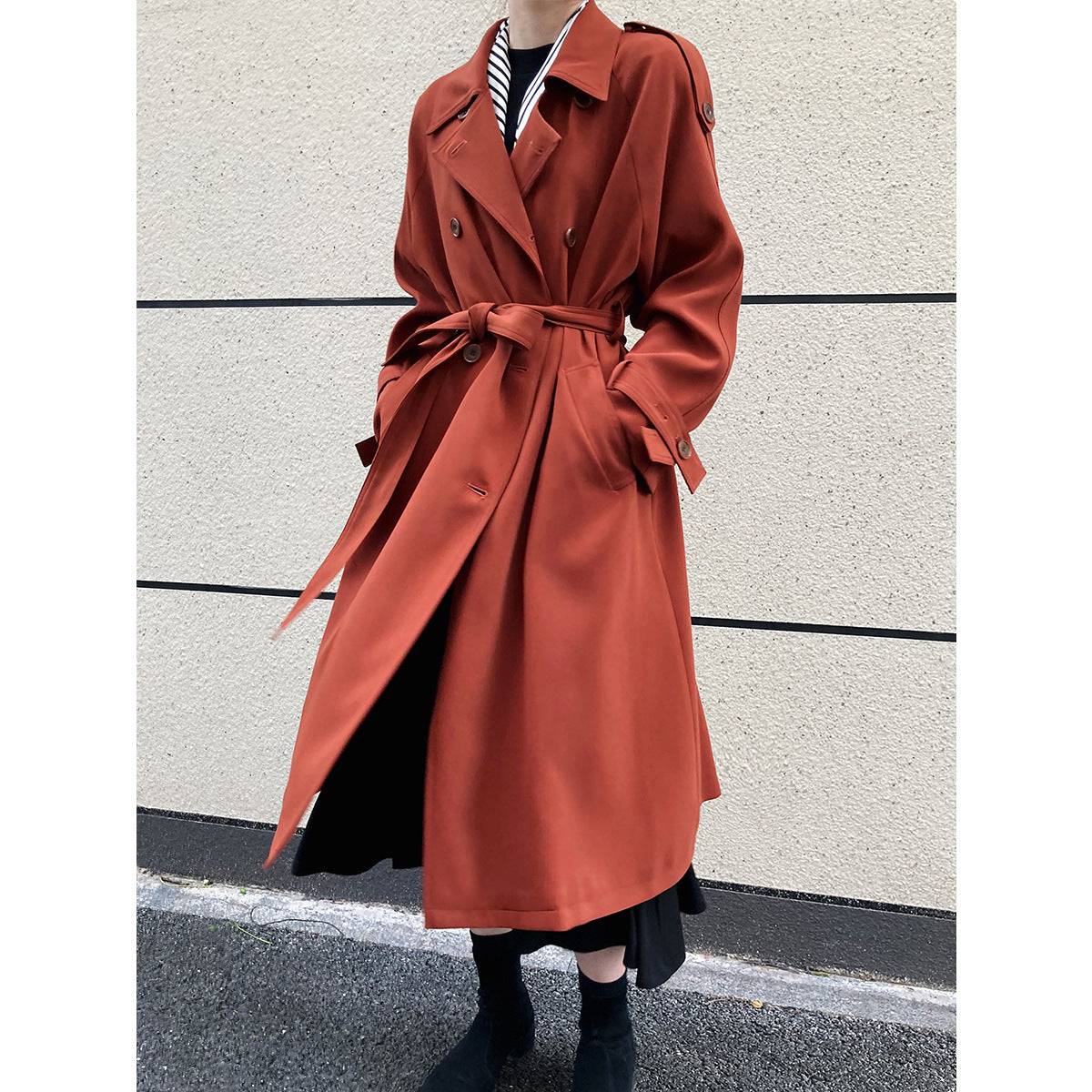 Main Promotion Autumn Draping British Loose Mid-Length over the Knee Trench Coat Female    