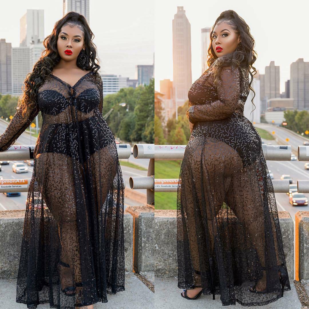 Sexy Perspective Plus Size Maxi Dress with Mesh and Sequins    