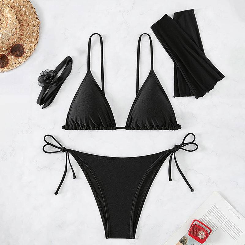 Sexy Solid Color Four-Piece Bikini Set for Women    