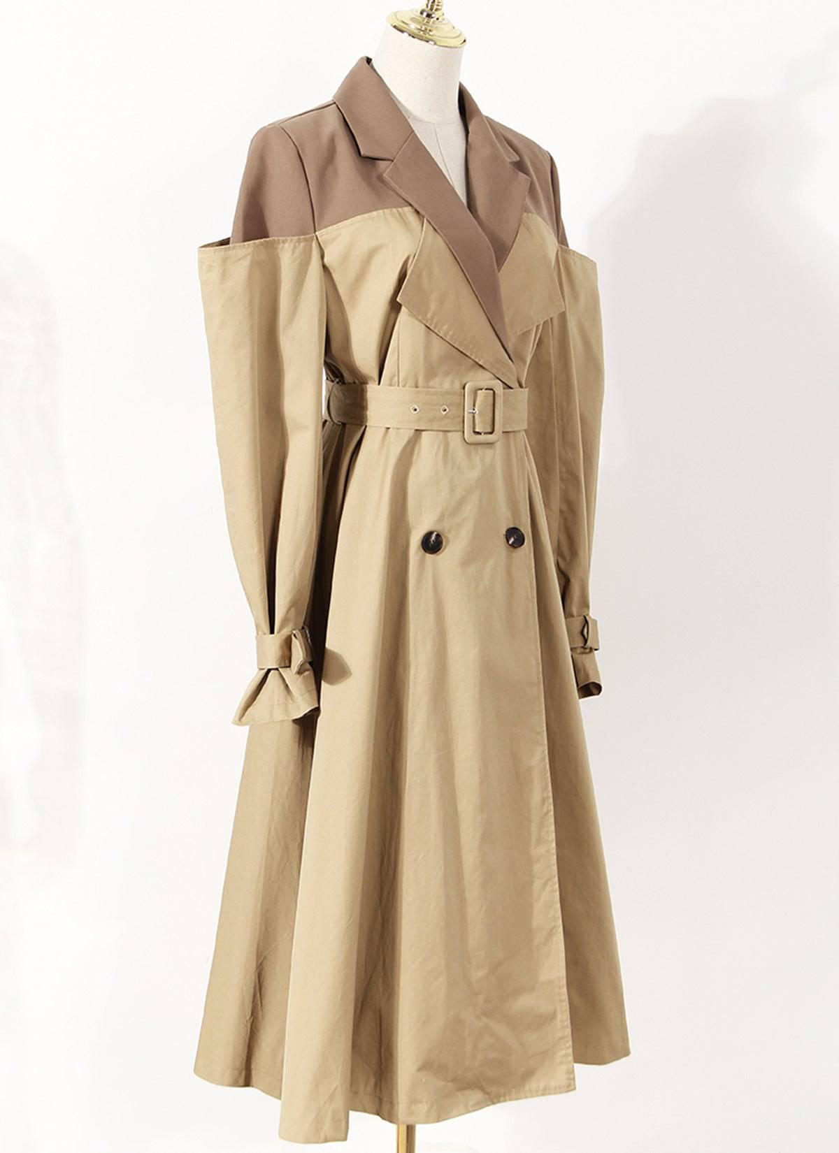 Elegant Double Breasted Color Block Trench Coat for Women    