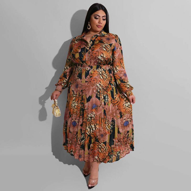 Elegant Plus Size Autumn Winter Printed Maxi Dress    