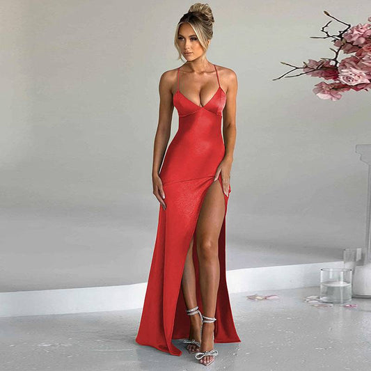 Seductive V-Neck Backless Self-Tie Winter Dress    