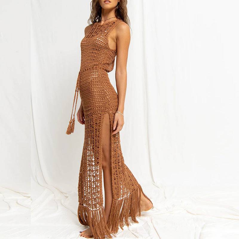 Maxi Dress with Tied Tassel Beach Swimsuit Coverup    