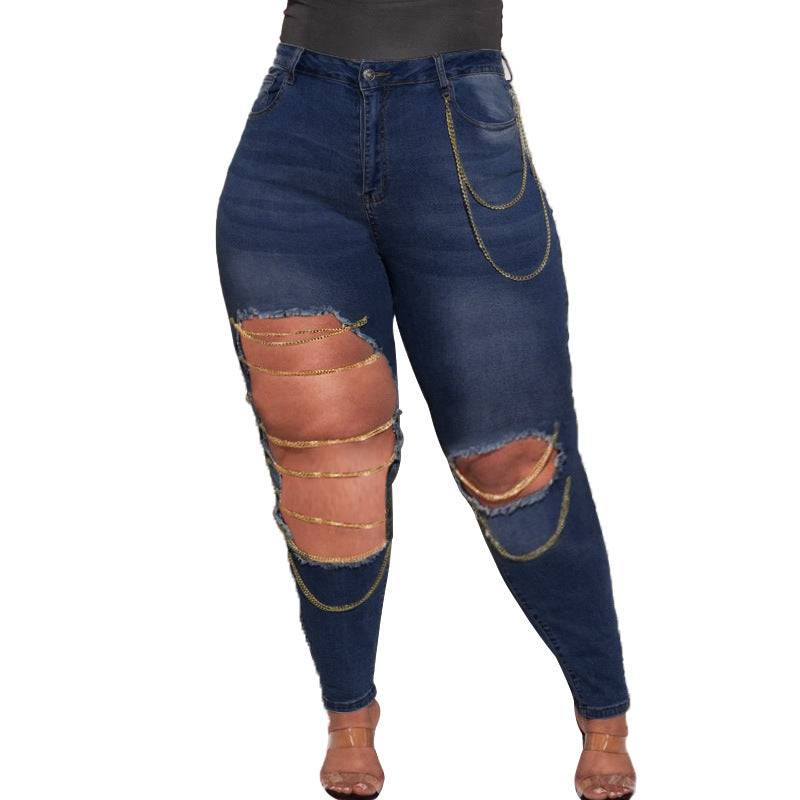 Fashion Forward Plus Size High Elastic Jeans with Chic Cutouts    