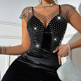 Sexy Slim-Fit Fishnet Diamond Split Cropped Tank Top    