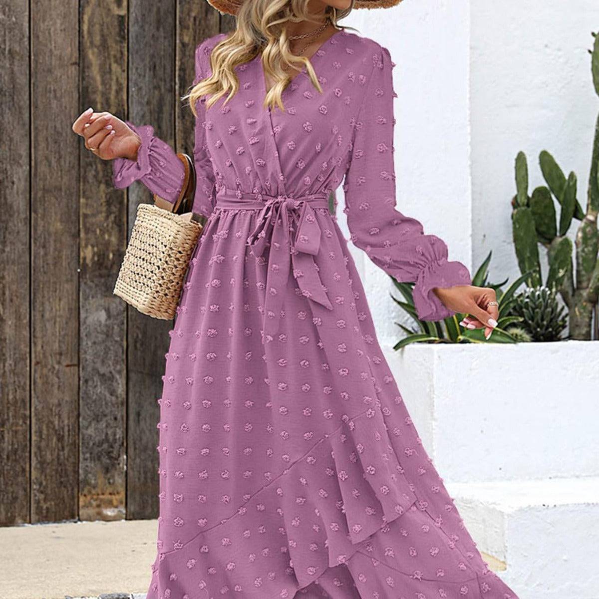 Elegant Swiss Polka Dot Long Sleeve Maxi Dress for Women    