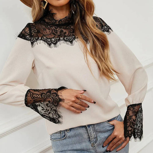 Elegant Lace Stitch Pullover with Long Sleeves - Spring/Fall Collection    