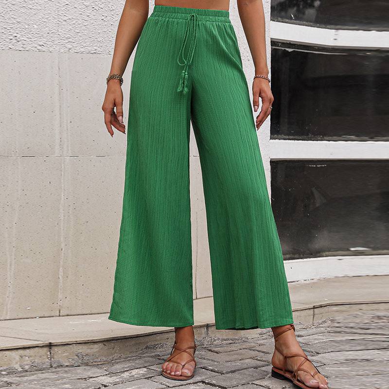 Elegant Lace-Up High Waist Wide Legged Pants for Women    