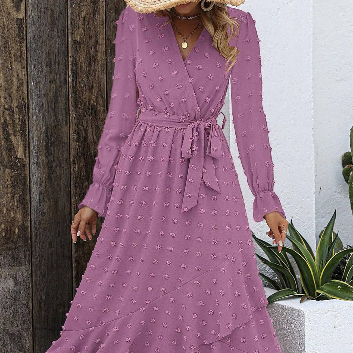 Elegant Swiss Polka Dot Long Sleeve Maxi Dress for Women    