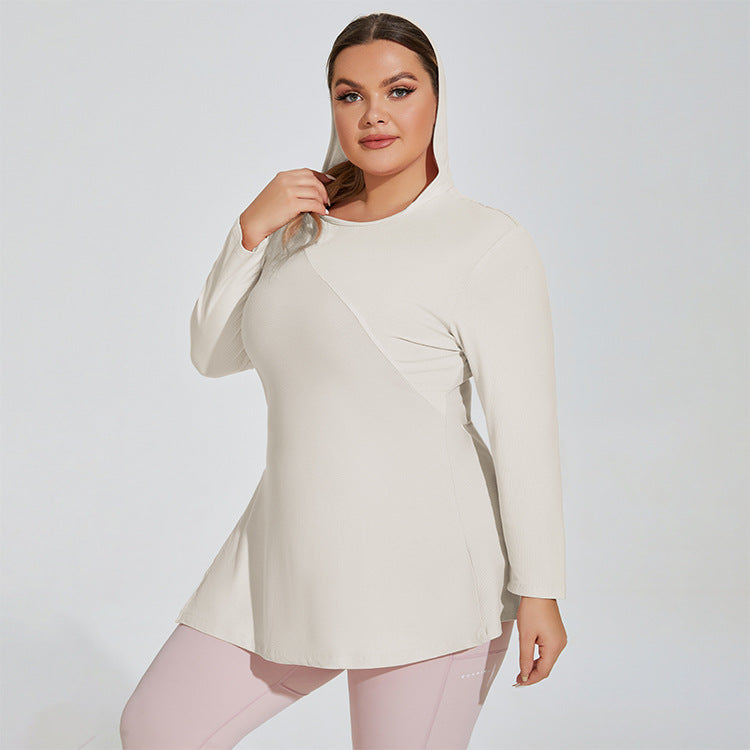 Plus Size Long Sleeve Hooded Sports Top for Women    