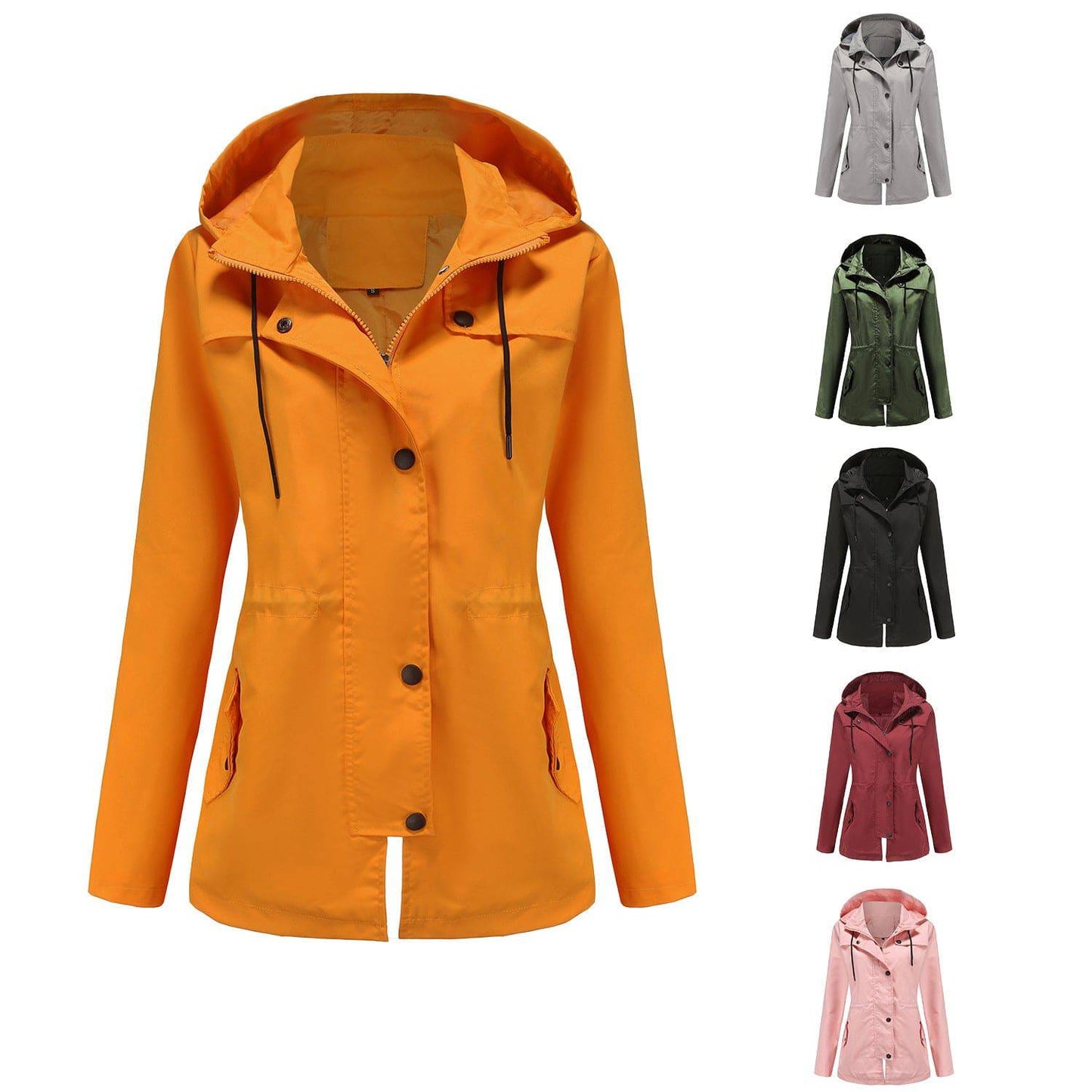 Mid-Length Hooded Nylon Windbreaker Raincoat for Women    