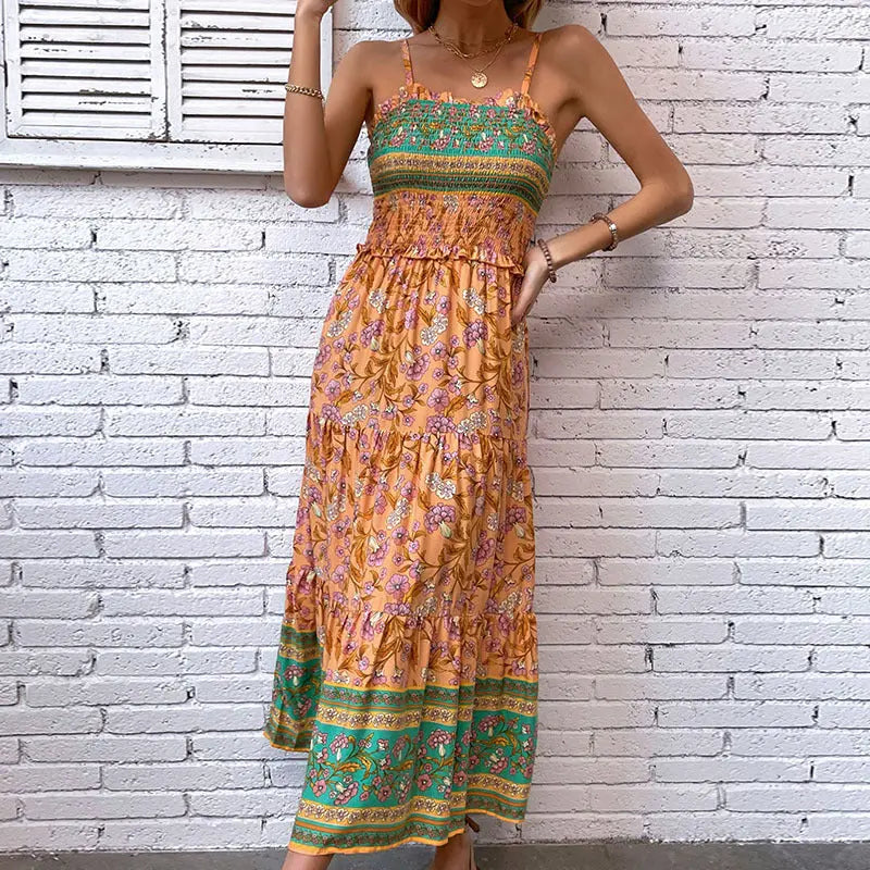 Floral Ruffled Maxi Dress for Summer Vacation    