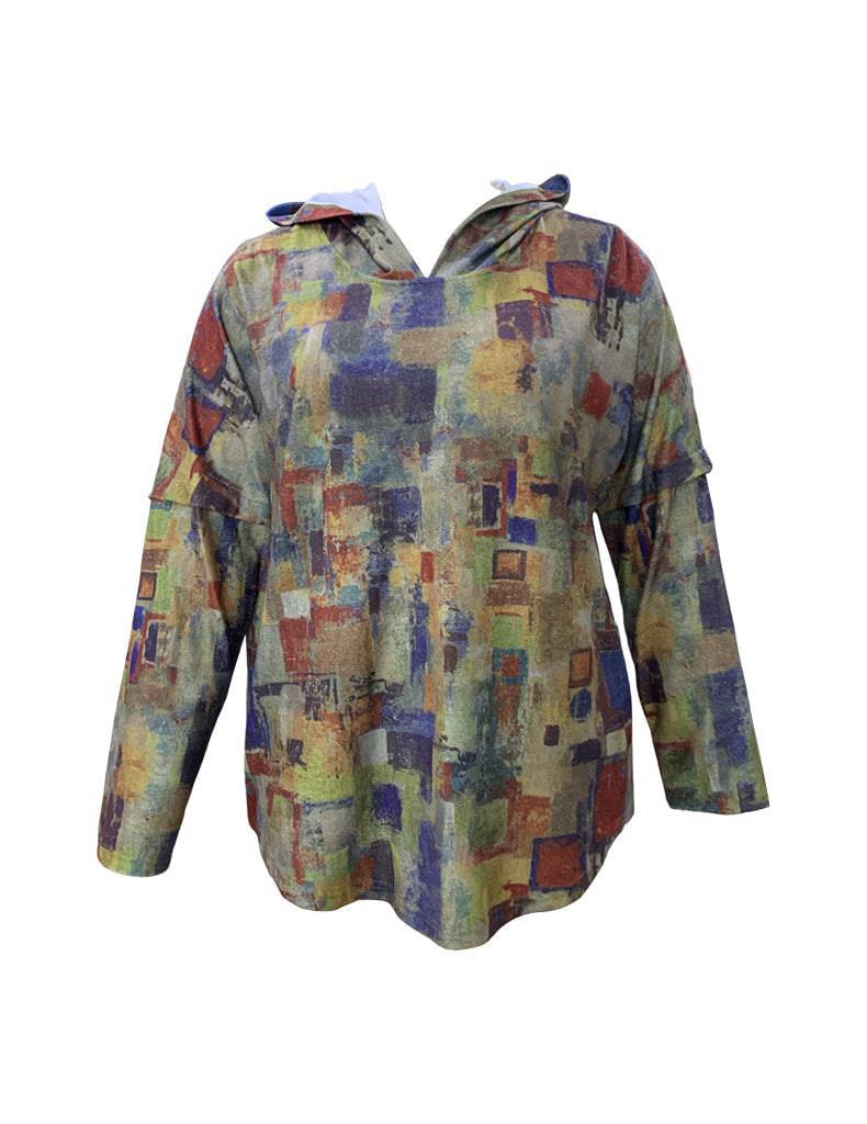 Printed Oversized Hooded Sweater for Plus Size Women    