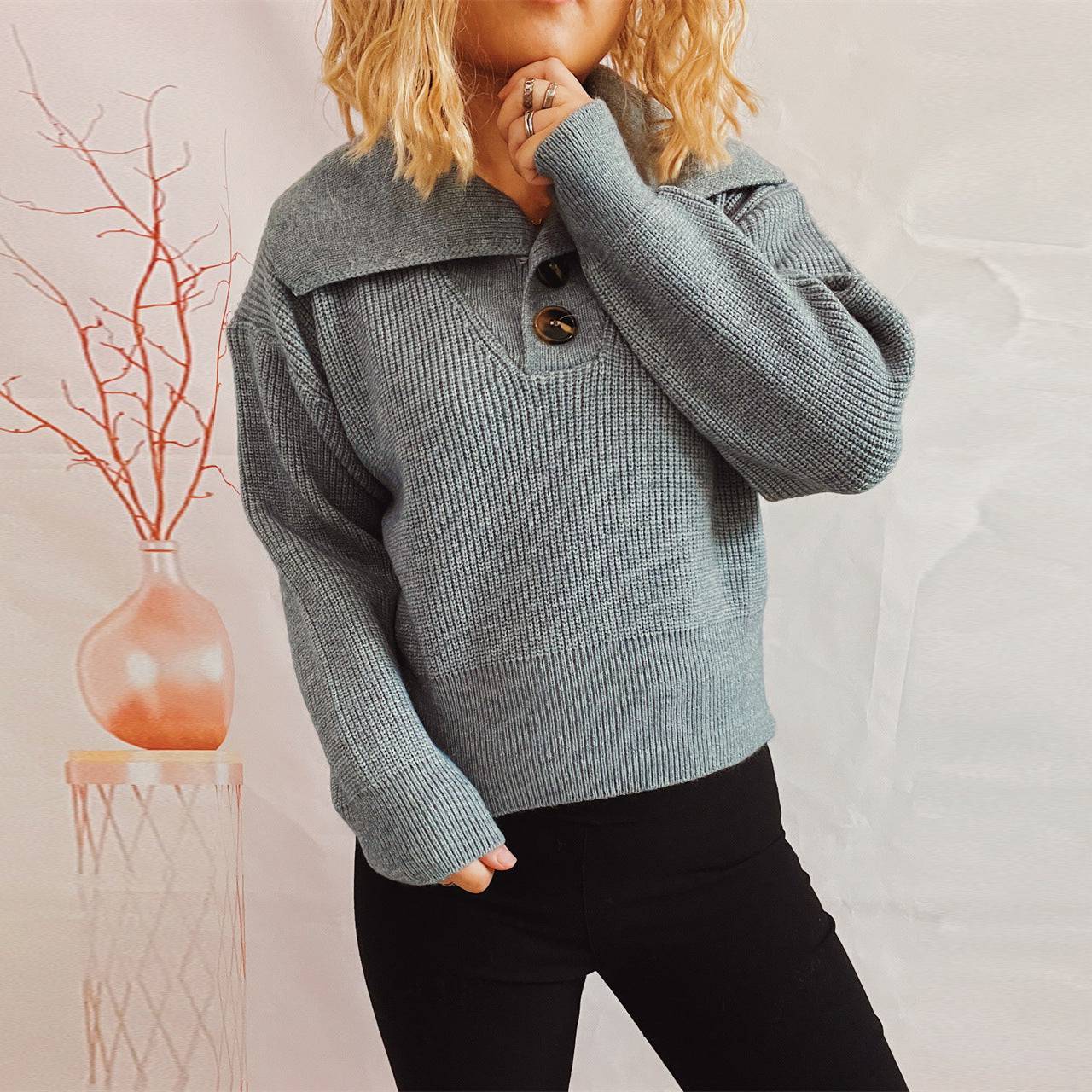 Professional Chic Collared Knit Sweater for Women    