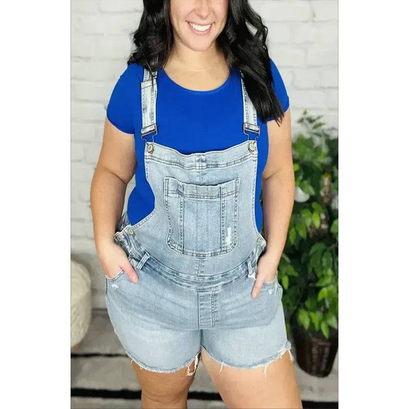 Jeans Pocket High Waist Suspender Trousers Denim Shorts    