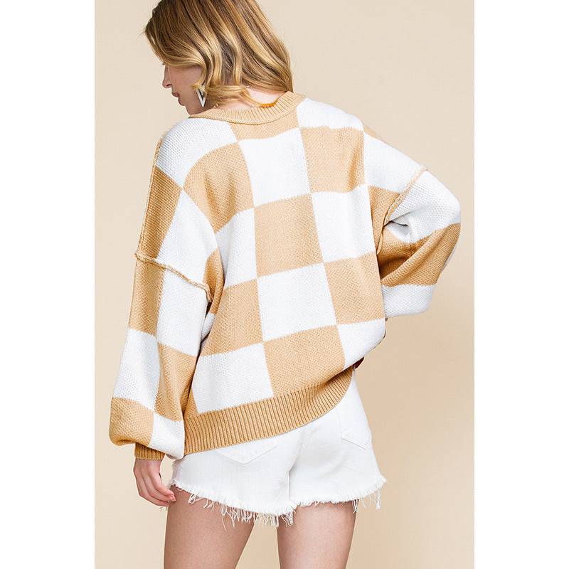 Cozy Plaid Print Crew Neck Sweater for Women    