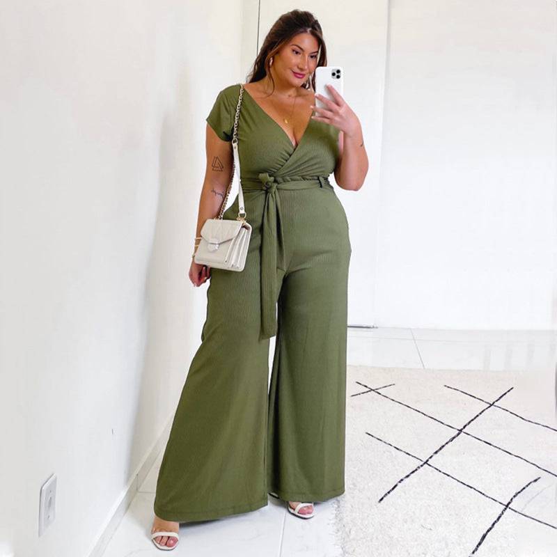 Elegant Plus Size Wide Leg Jumpsuit with Belt    