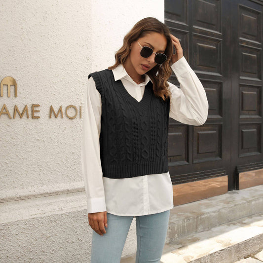 V-Neck Knitwear Vest Sweater for Women    