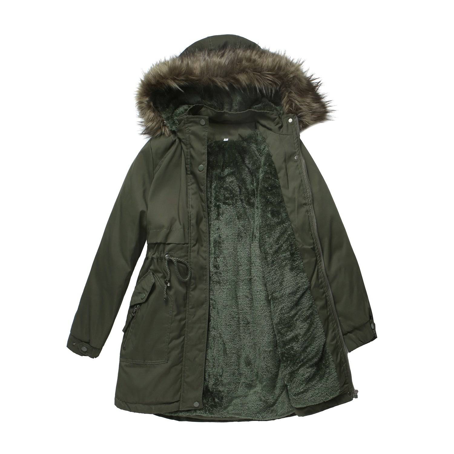 Women's Quilted Parka with Detachable Fur Collar and Hat    