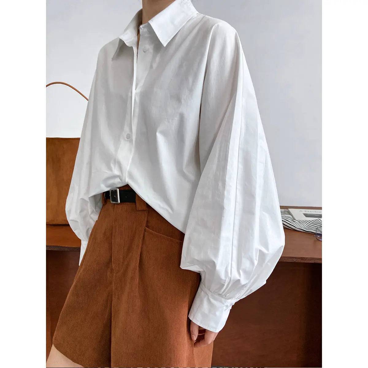 Spring Loose Fit Lantern Sleeve Shirt Top for Women    