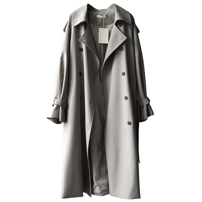 Long Trench Coat for Women Autumn Korean Elegant Loose Waist Tight Slimming Casual Coat for Women    