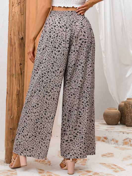 Loose High Waist Floral Wide Leg Pants    