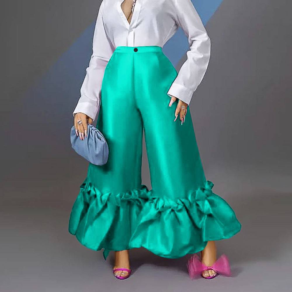 Flared Ruffle High Waist Wide Leg Pants    