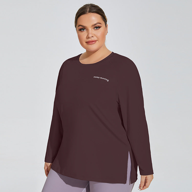 Loose Fit Plus Size Graphic Yoga T-shirt with Slit Hemline    